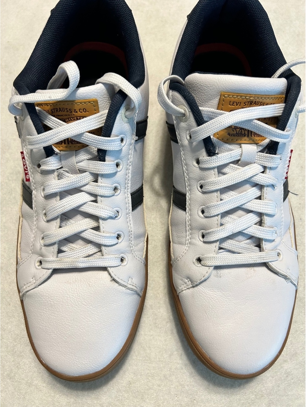 Levi's White and Black Leather Sneakers with Gum Sole